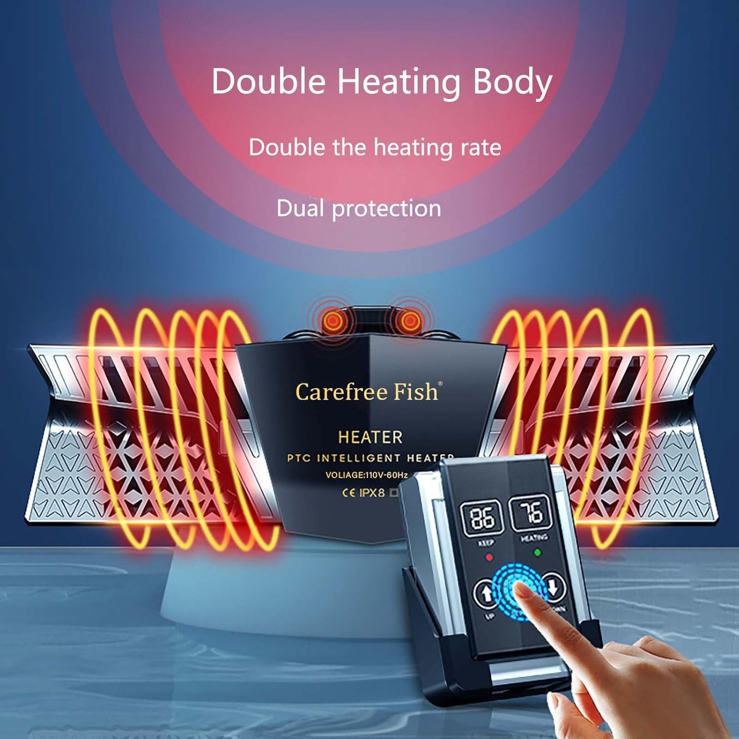 Fish Aquarium Heater 200/300/500W PTC Ceramic Digital Double Heating Rods