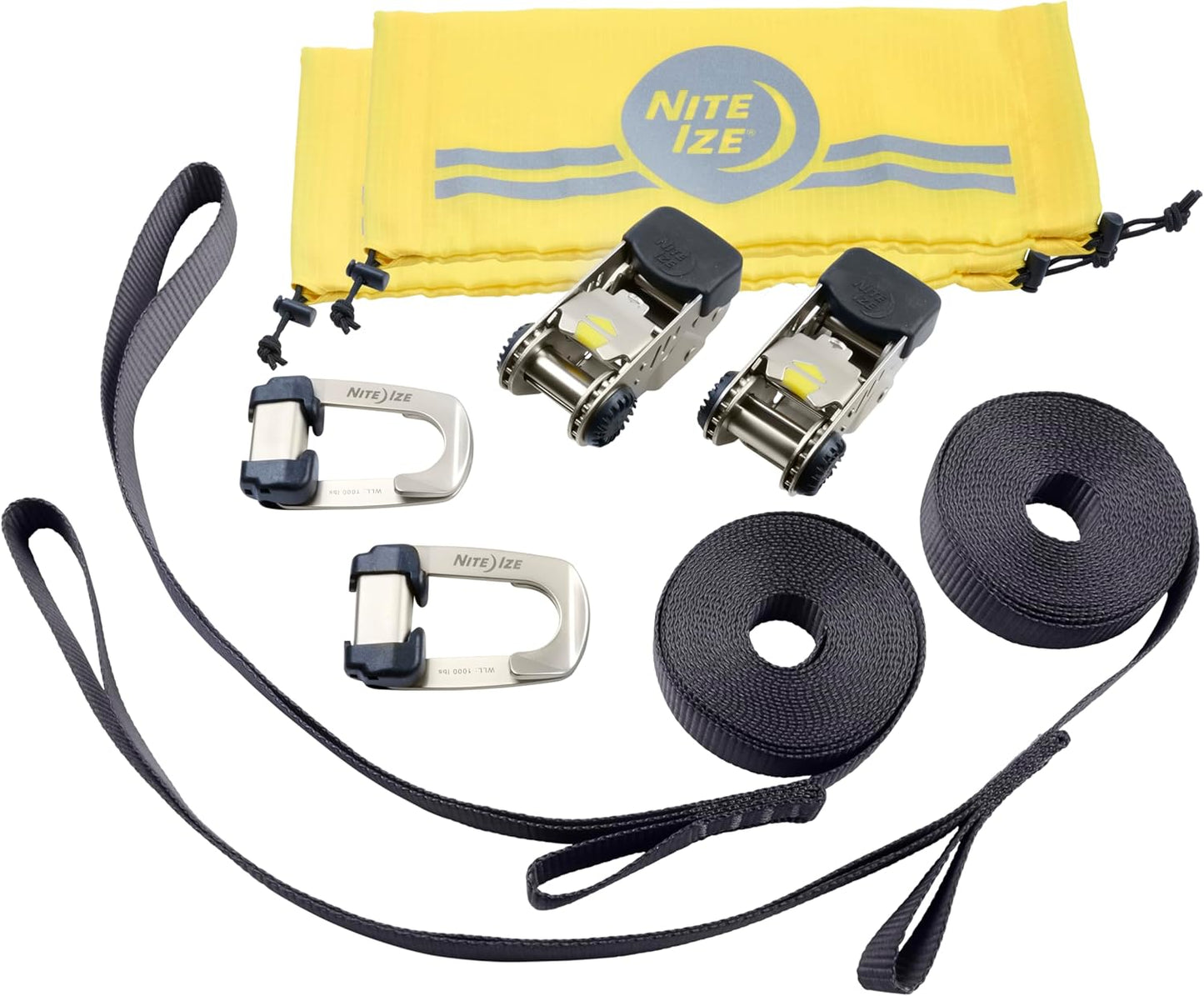 Nite Ize CamJam HookLock Ratchet Strap System - Adjustable, Heavy-Duty Tie Down Straps - Cargo Attachment with Spring-Actuated Hooks - Includes