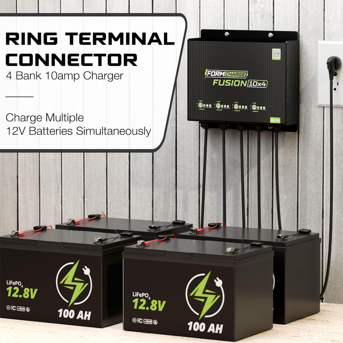 FORM Fusion 10X4 4-Bank Marine Battery Charger, 40A Total (10A per Bank), 12V Smart Onboard Boat Charger for Lithium (LiFePO4), AGM, and Deep Cycle