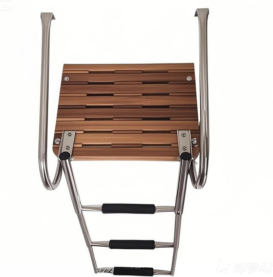 Telescoping Boat Outboard Universal Marine Teak Ladder Boat Swim Platform Under Mount Fold Down 3-Step Swim Platform for Boats Stainless Steel Ladder