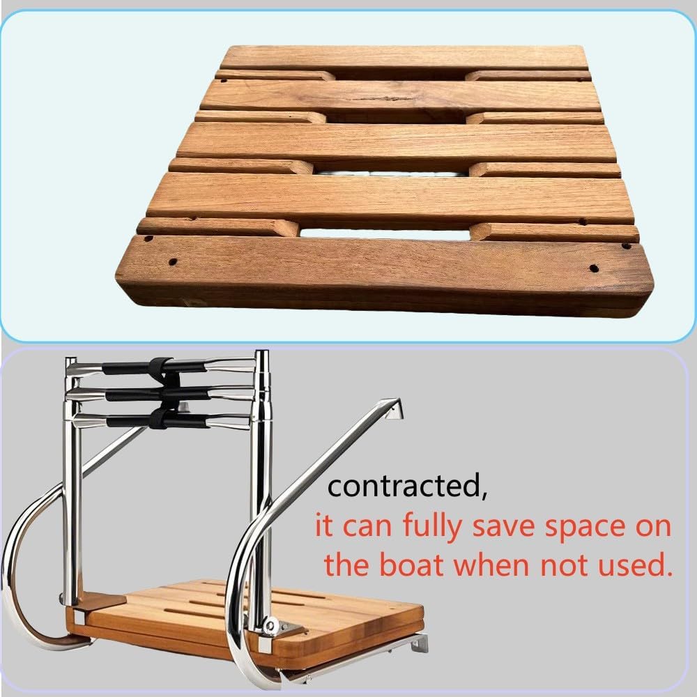 Telescoping Boat Outboard Universal Marine Teak Ladder Boat Swim Platform Under Mount Fold Down 3-Step Swim Platform for Boats Stainless Steel Ladder
