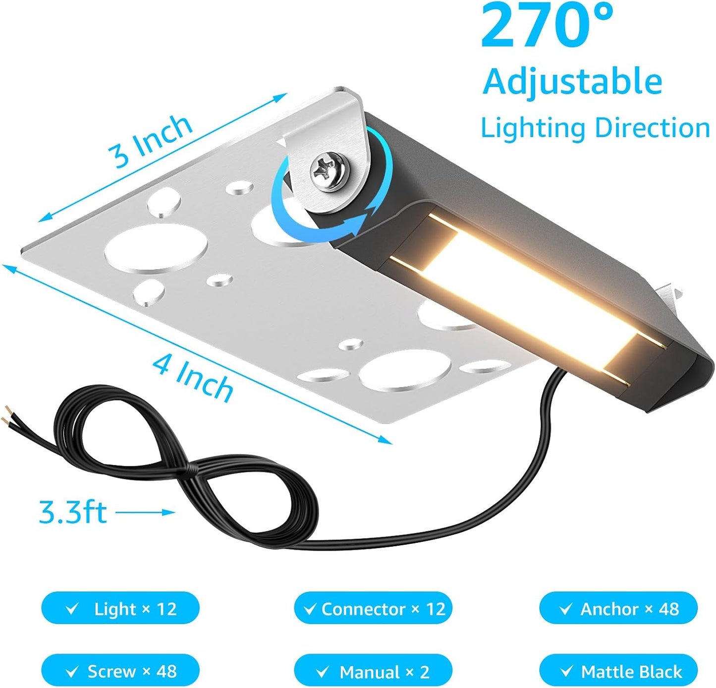 12 Pack 4 Inch Retaining Wall Lights 3W LED Hardscape Lighting 12V AC/DC Low Voltage Landscape Lights