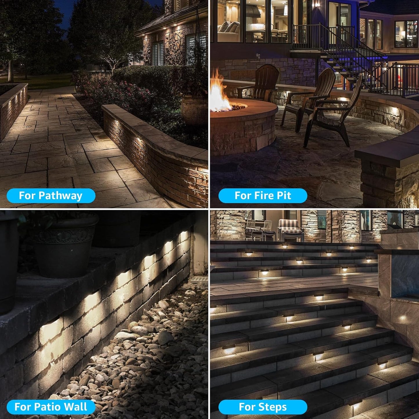 12 Pack 4 Inch Retaining Wall Lights 3W LED Hardscape Lighting 12V AC/DC Low Voltage Landscape Lights