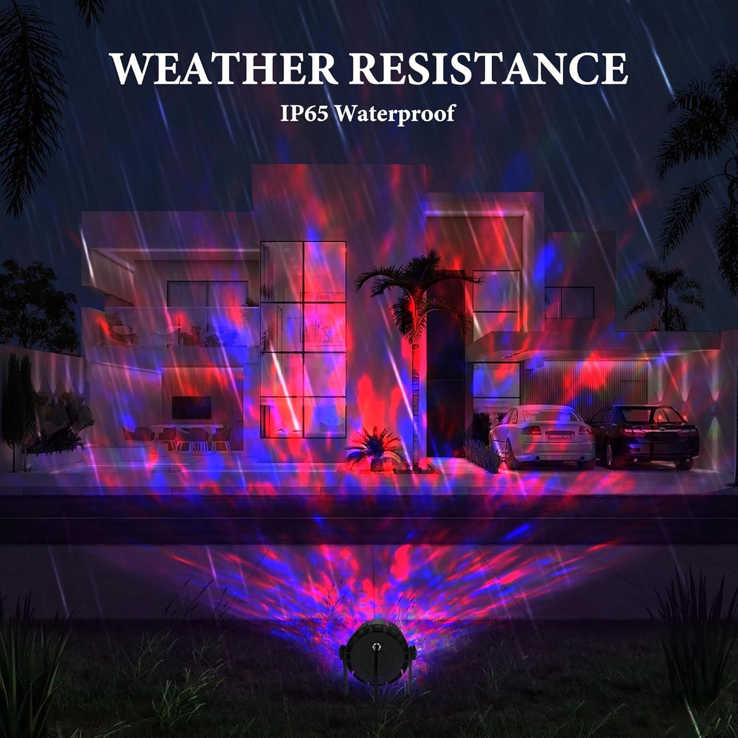 Water Wave Projector, APP/RF Control, IP65 Waterproof Smart Outdoor Lights, Dimmable, Colorful