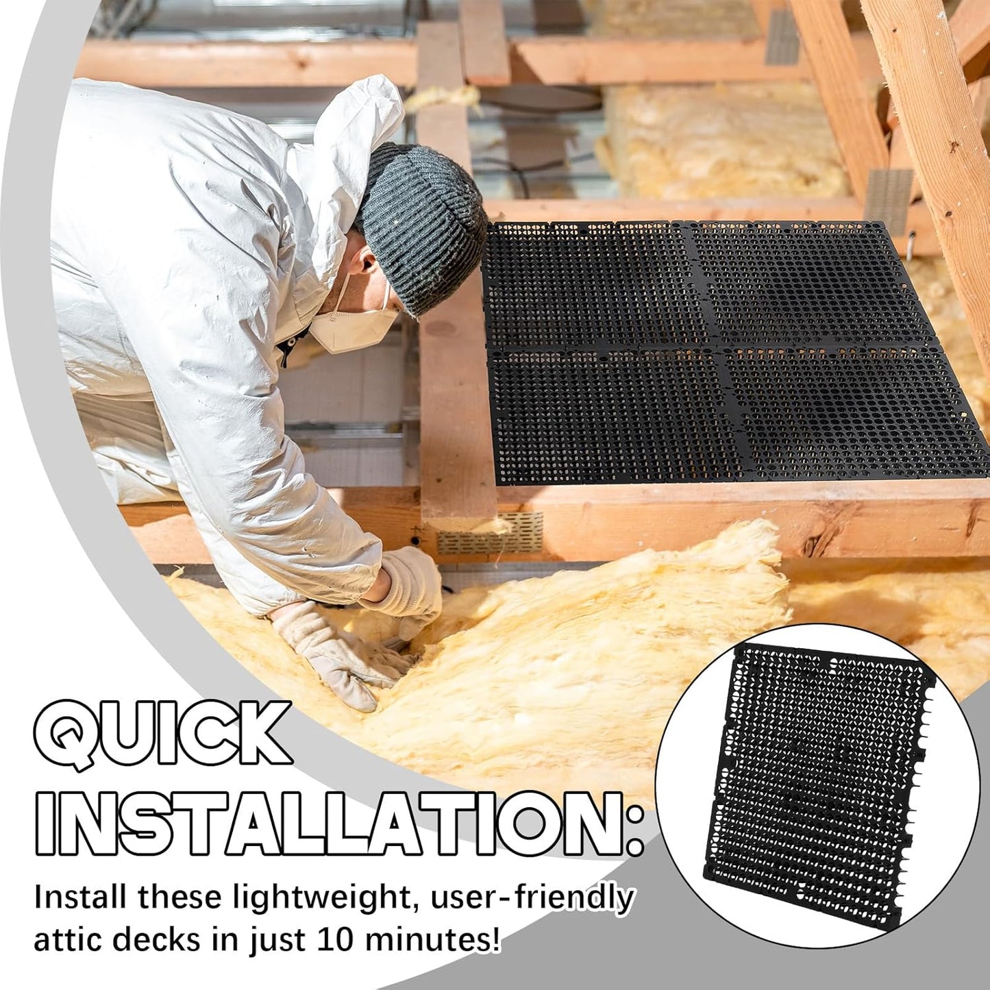 8 Pack Attic Flooring Deck, Bulk Plastic Attic Walking Deck Pallet Board Floor Storage System 19.69x19.69x1.5' Black