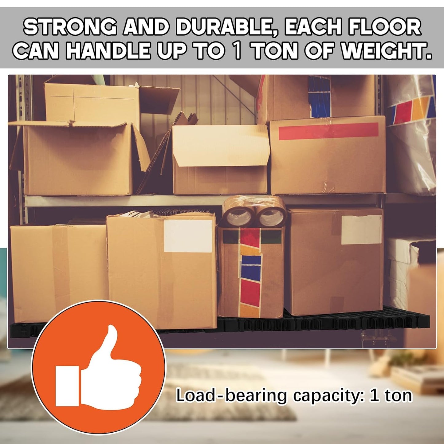 8 Pack Attic Flooring Deck, Bulk Plastic Attic Walking Deck Pallet Board Floor Storage System 19.69x19.69x1.5' Black