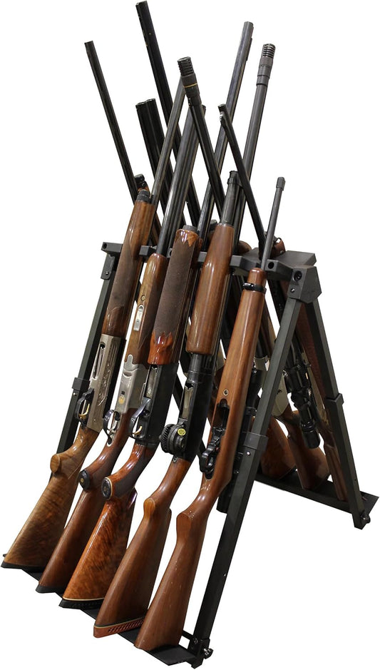 Rush Creek Creations Portable 10-Gun Rack, Lightweight Foldable Gun Stand with Carrying Case, Aluminum