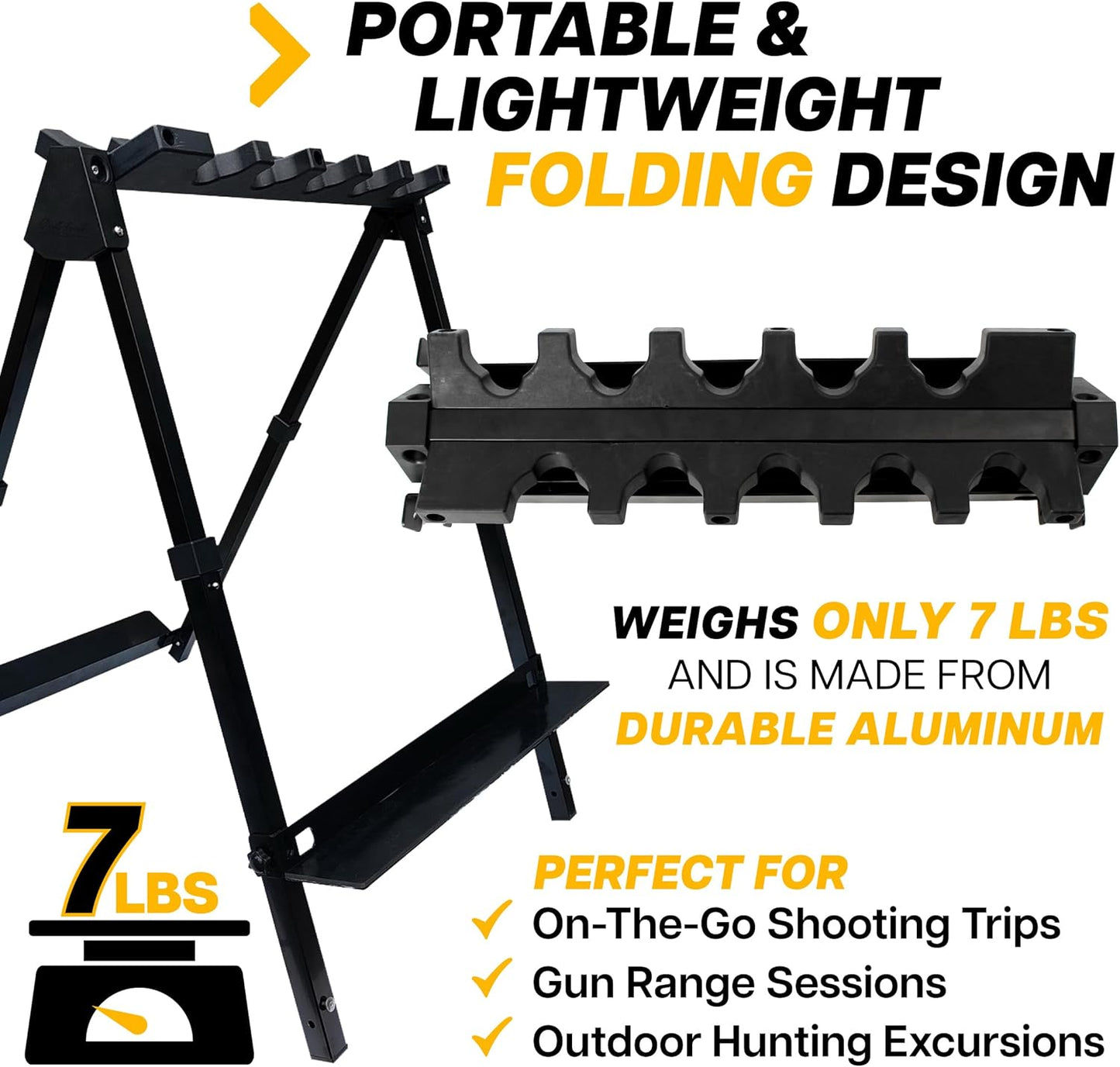 Rush Creek Creations Portable 10-Gun Rack, Lightweight Foldable Gun Stand with Carrying Case, Aluminum