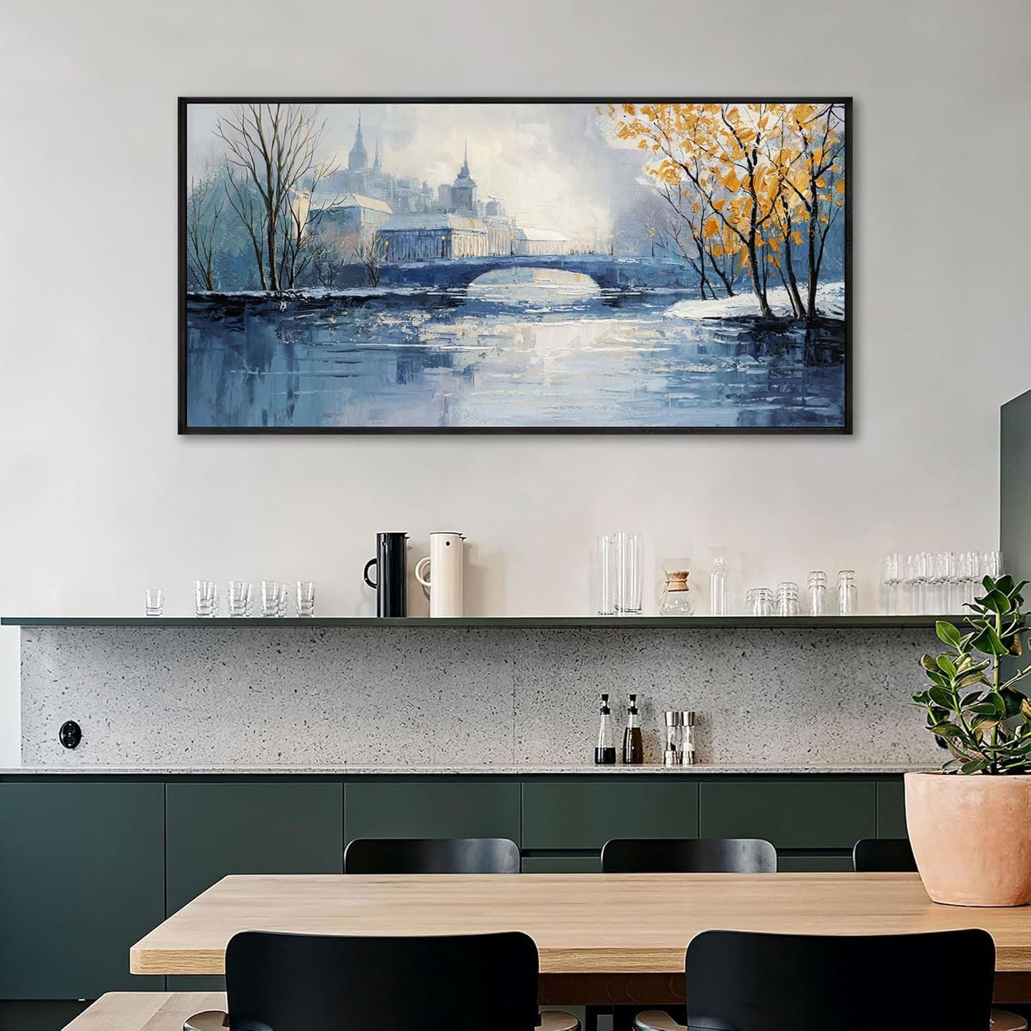 yiijeah Paintings Wall Decor - Wall Frames for Living Room Decorations Abstract Canvas Wall Art Blue and White Extra Large Artwork for Bedroom Office