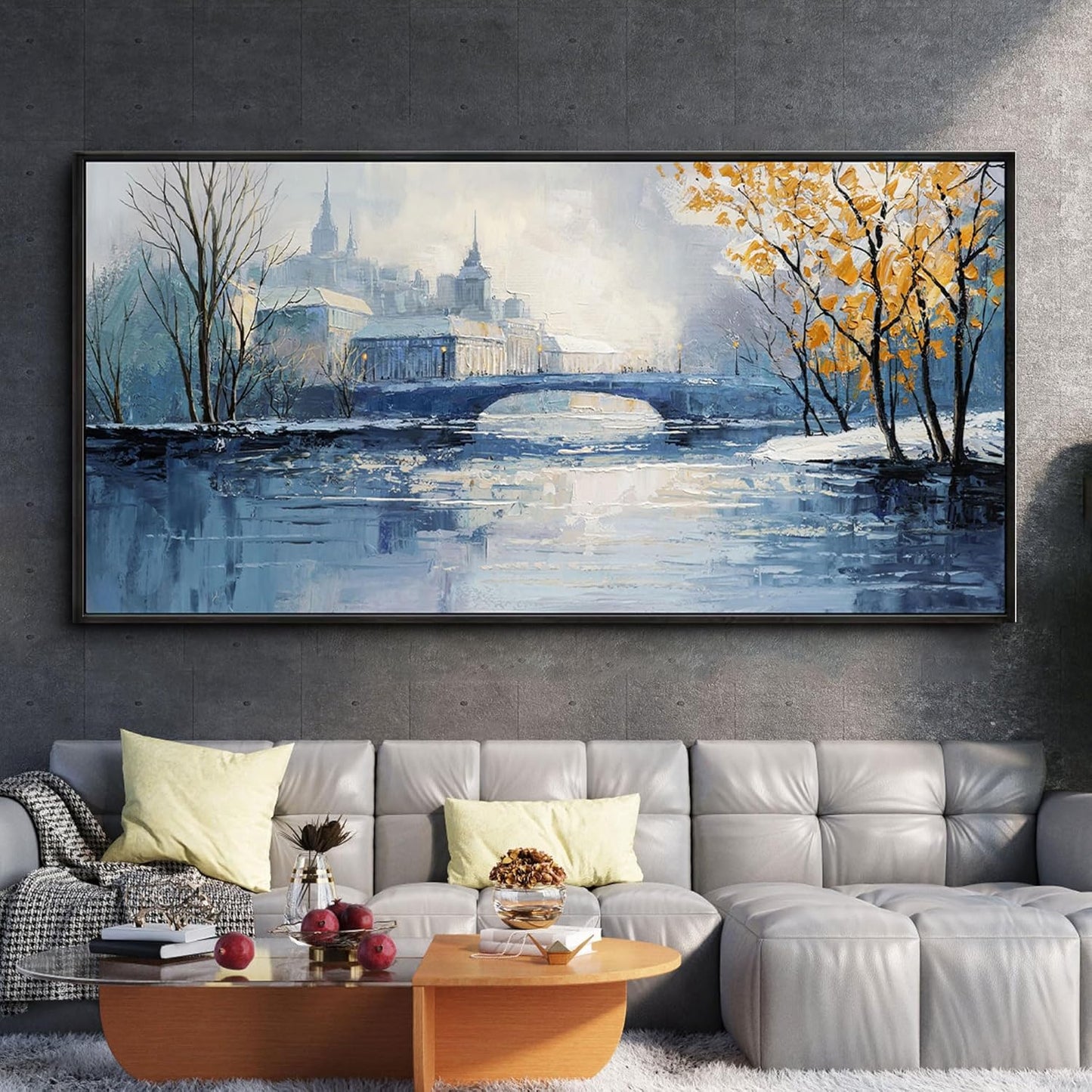 yiijeah Paintings Wall Decor - Wall Frames for Living Room Decorations Abstract Canvas Wall Art Blue and White Extra Large Artwork for Bedroom Office