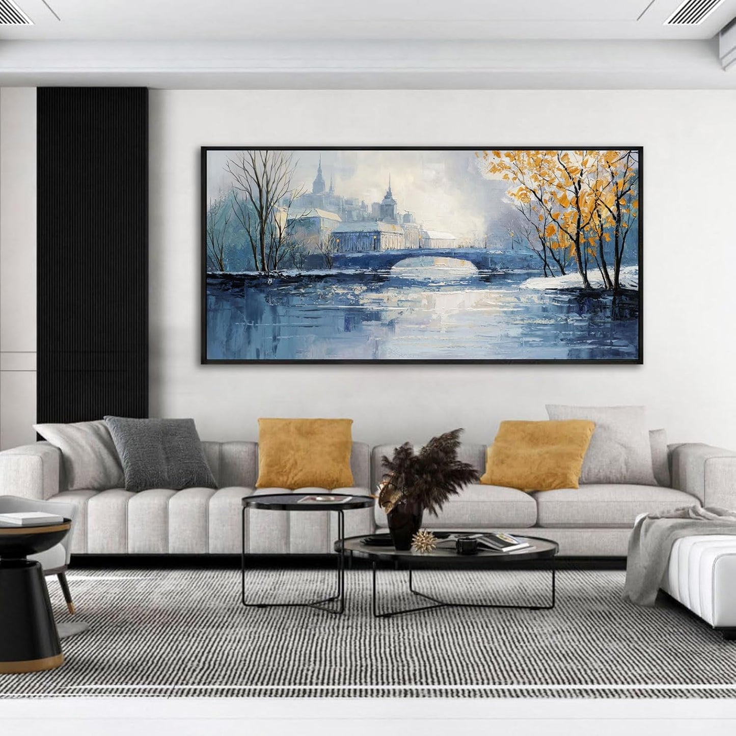 yiijeah Paintings Wall Decor - Wall Frames for Living Room Decorations Abstract Canvas Wall Art Blue and White Extra Large Artwork for Bedroom Office