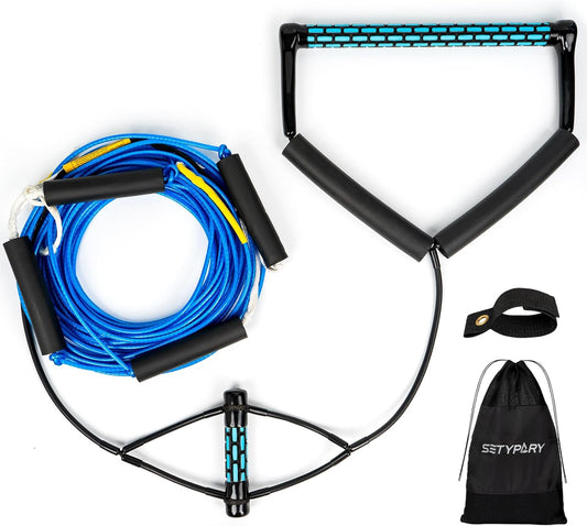 No Stretch Wakeboard Rope and Handle, 75FT Floating with T-Handle for Doing Spin Skill, 4-Sections Ski Ropes