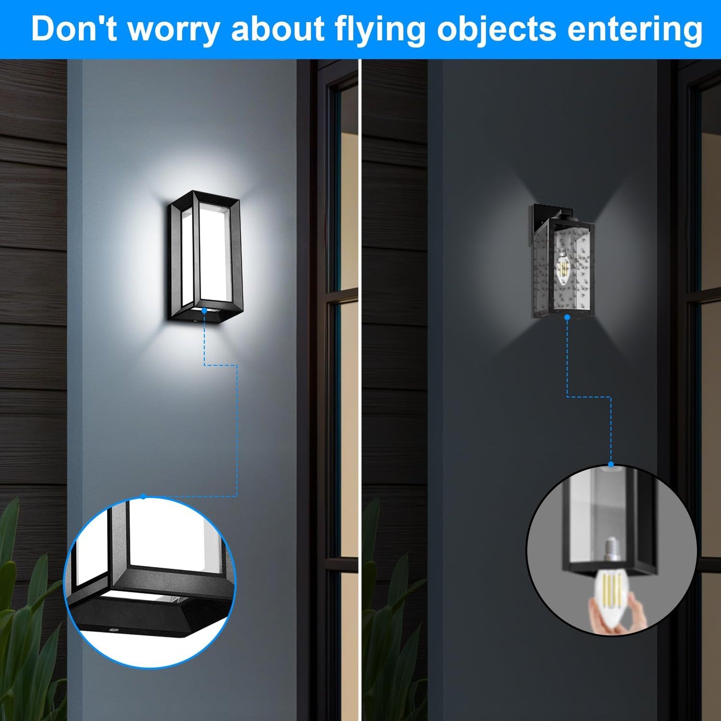 Modern Outdoor Wall Light with Aluminum Frame, 1800LM Wall Sconce with Acrylic Shade, Waterproof, 2-Pack