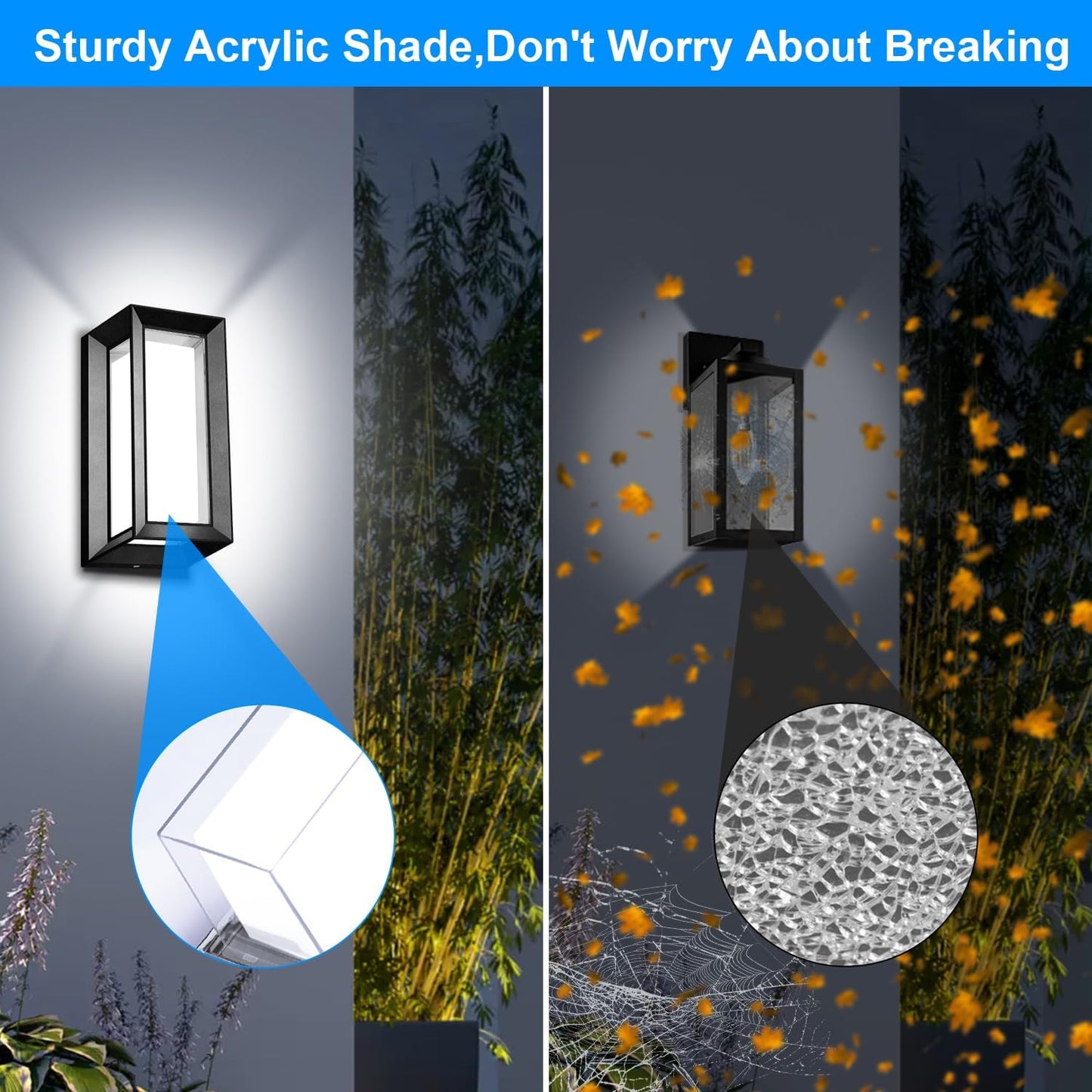 Modern Outdoor Wall Light with Aluminum Frame, 1800LM Wall Sconce with Acrylic Shade, Waterproof, 2-Pack