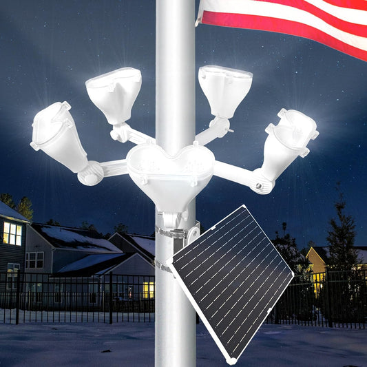 Solar Powered Flagpole Light 4800LM High Brightness, 12000mAh Battery, IP65 Waterproof Dusk to Dawn