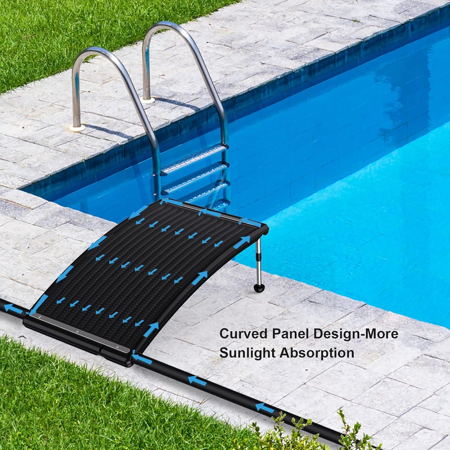 Curve Solar Pool Heater, Made for Above-Ground and Inground Pools, with 2 Adapters, 2 Hoses and Clamps