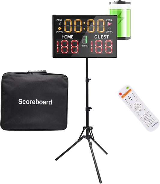 Electronic Basketball Scoreboard with Buzzer with Remote, Portable, Battery Powered Indoor/Outdoor