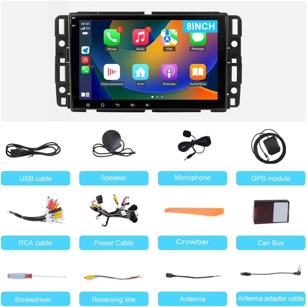 Android 13 [2G+64G] Car Radio for GMC Sierra Yukon Chevrolet Buick Chevy Silverado, 8in Touch Screen