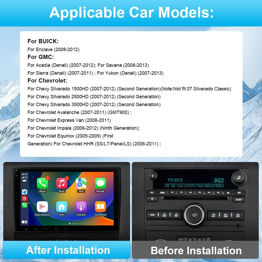 Android 13 [2G+64G] Car Radio for GMC Sierra Yukon Chevrolet Buick Chevy Silverado, 8in Touch Screen