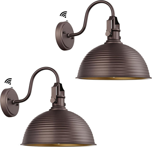 Dusk to Dawn Outdoor Wall Sconce 2-Pack, Exterior Farmhouse Gooseneck, 11.8' Oil Rubbed Bronze Metal