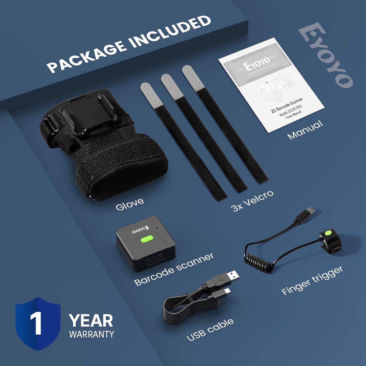 Wearable 2D Barcode Scanner: Finger Ring Bluetooth 1D QR Code Scanner Compatible with iOS and Android