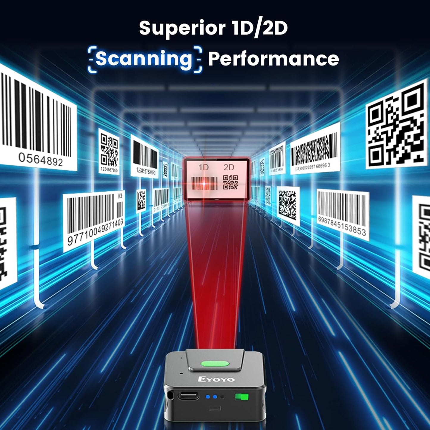 Wearable 2D Barcode Scanner: Finger Ring Bluetooth 1D QR Code Scanner Compatible with iOS and Android