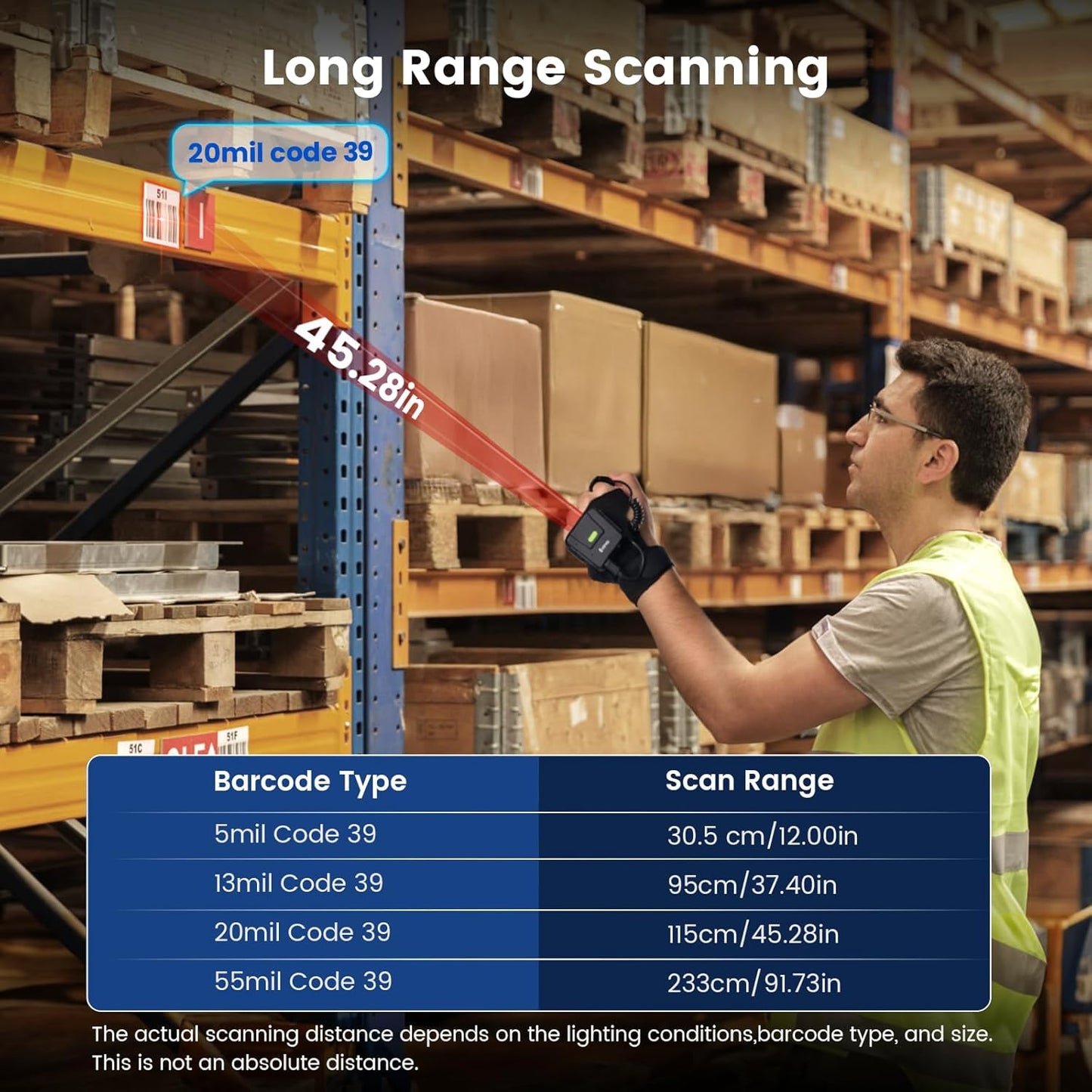Wearable 2D Barcode Scanner: Finger Ring Bluetooth 1D QR Code Scanner Compatible with iOS and Android