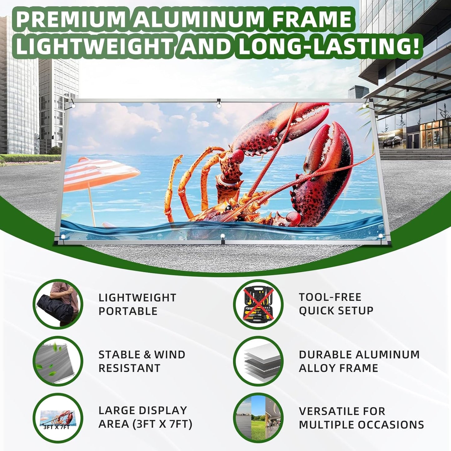 Aluminum Horizontal Banner Stand, 3 x 7ft A-frame Outdoor Holder, Lightweight and Portable, Easy Tool-Free