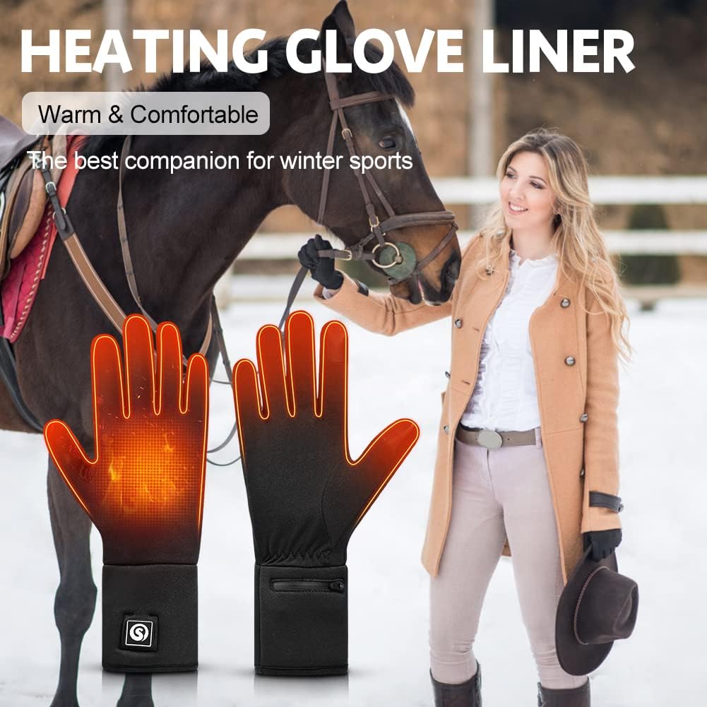 DAY WOLF Heated Glove Liners, 7.4V Heated Gloves for Men Women Black Thin Gloves for Winter Running Cycling,Riding