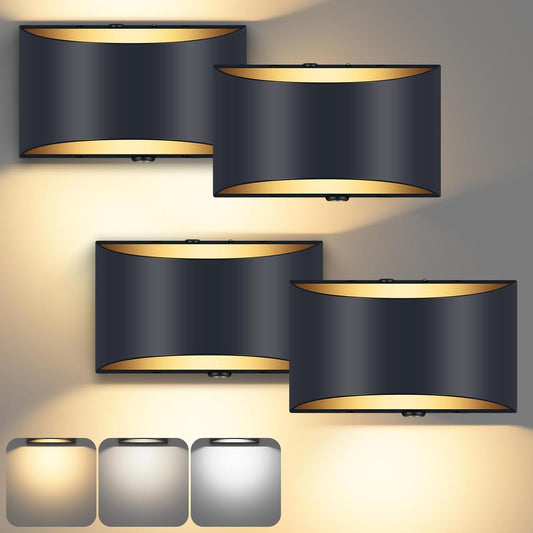Battery Operated 4 Pack Wall Sconce with Remote Control, No Hardwired, Black, Aluminum