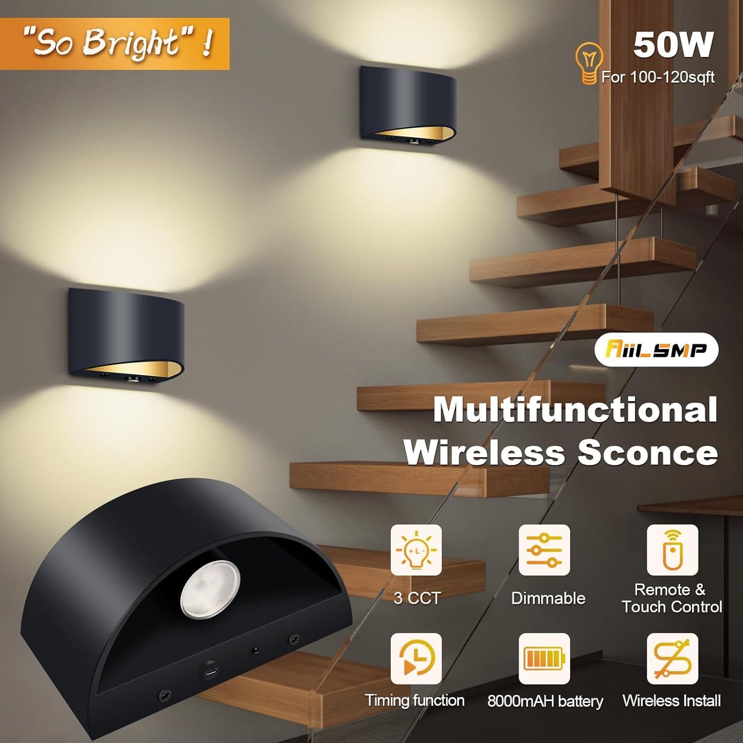 Battery Operated 4 Pack Wall Sconce with Remote Control, No Hardwired, Black, Aluminum