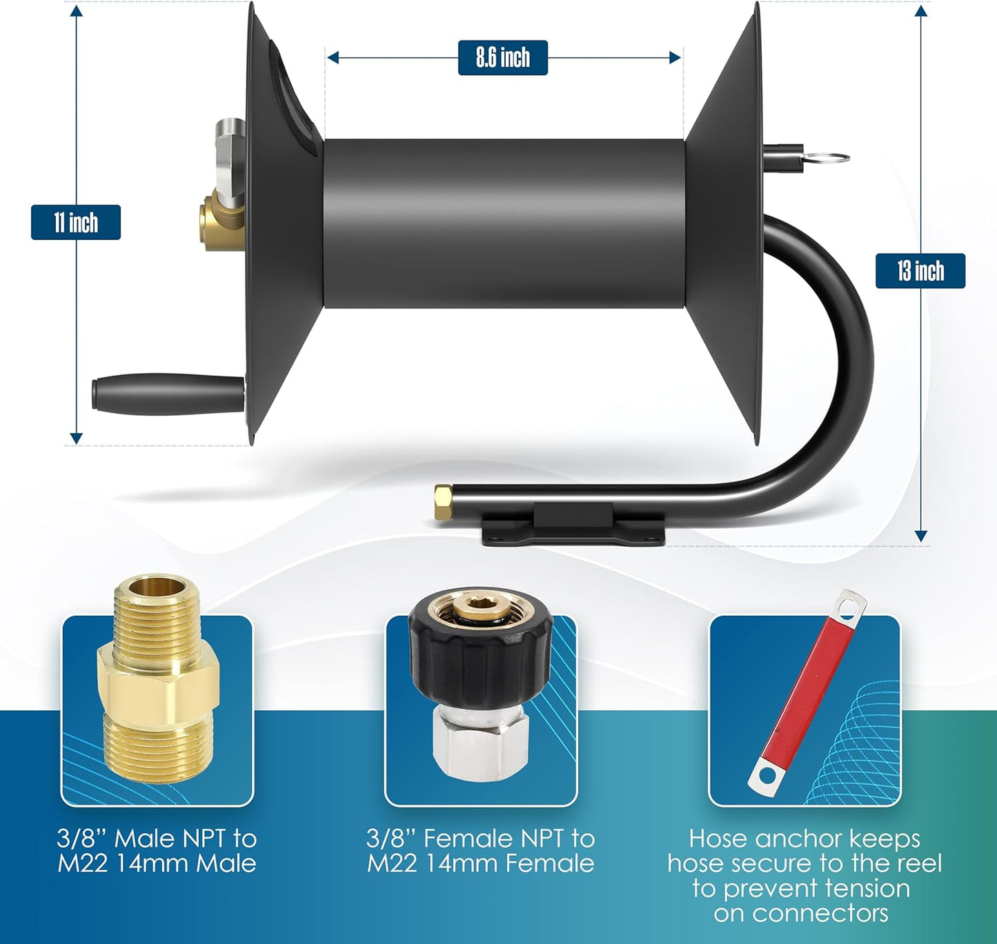 Pressure Washer Hose Reel, 100 FT, Holder For Power Washing Hose, Air Compressor, Jetter, Industrial