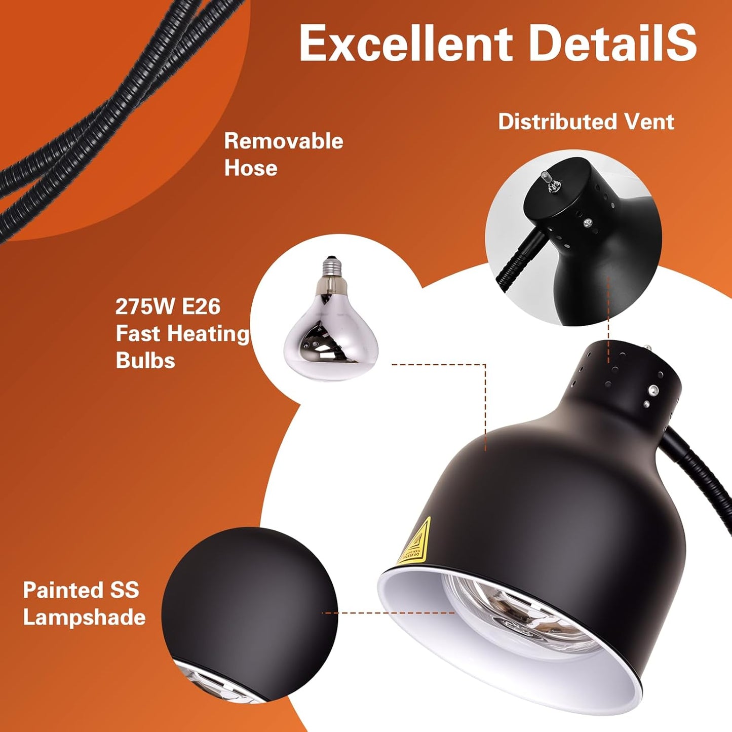 Commercial Dual Head Food Heat Lamp, Portable Electric Food Warmer 3-Bulb 550W Electric Warming Lights for Food Service