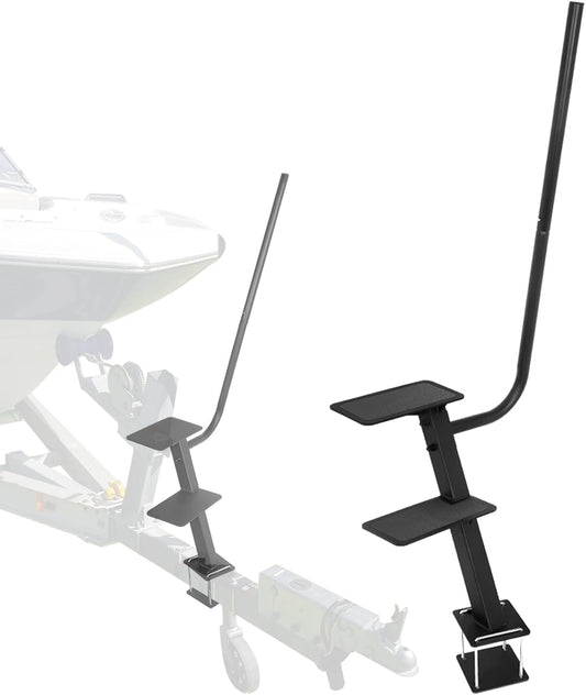 Boat Trailer Step, Heavy Duty Steel for Trailer Tongue with Handrail, 450lbs Capacity, 2-Step, Black