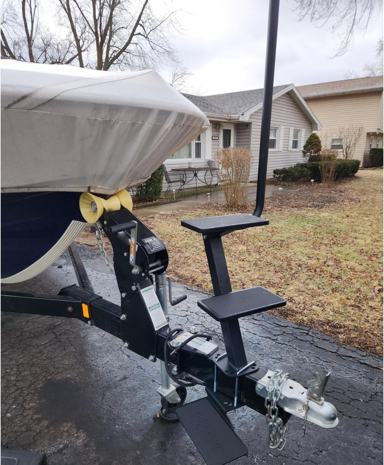 Boat Trailer Step, Heavy Duty Steel for Trailer Tongue with Handrail, 450lbs Capacity, 2-Step, Black