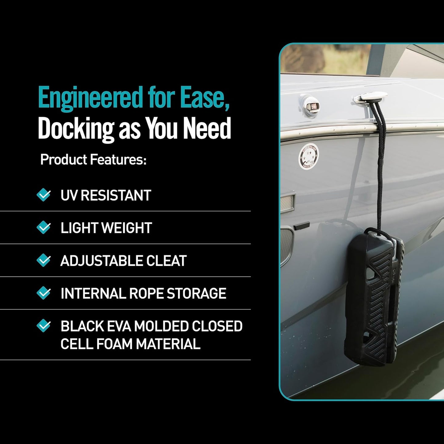 EVA Fender 2.0, Adjustable Boat Fender, UV-Resistant Closed-Cell Foam, Includes High-Strength Dock Rope