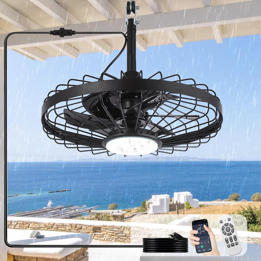 Depuley Outdoor Ceiling Fan with Light: 20 Inch Waterproof Gazebo Fans with Lights Outdoor Hanging - Plug in Remote App