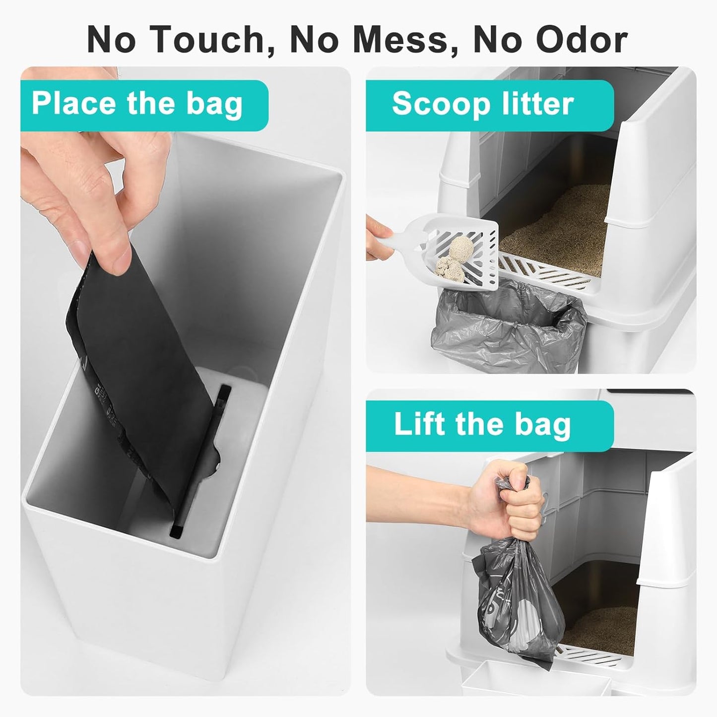 XL Stainless Steel Metal Cat Litter Box for Big Cats, Enclosed, Easy to Scoop, with Litter Scoop Set