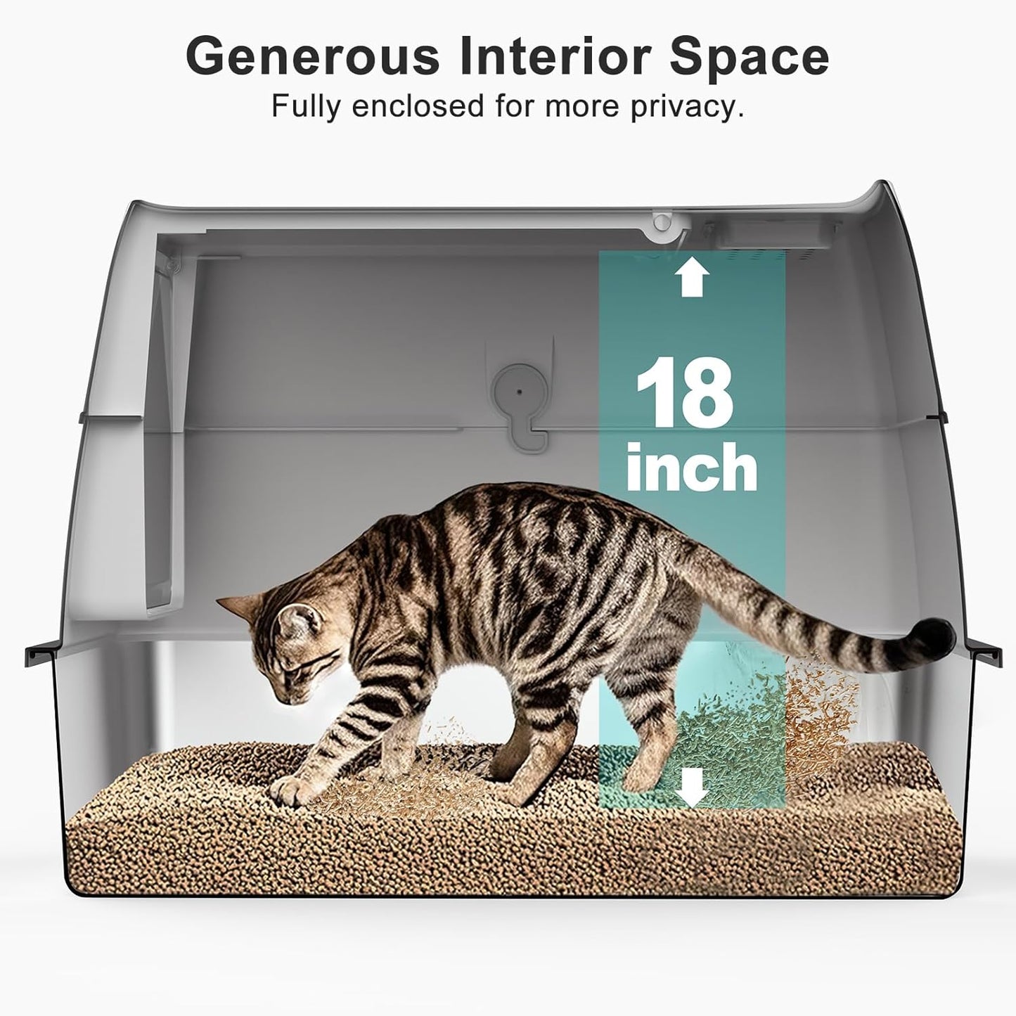 XL Stainless Steel Metal Cat Litter Box for Big Cats, Enclosed, Easy to Scoop, with Litter Scoop Set