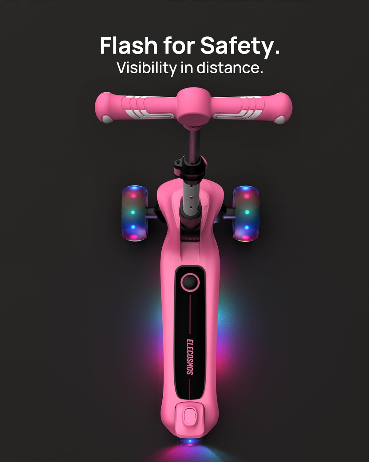 Kids Electric Scooter for Age 4-9, 3 large LED Light-Up Wheels, Wide Flashing Deck, Adjustable Height