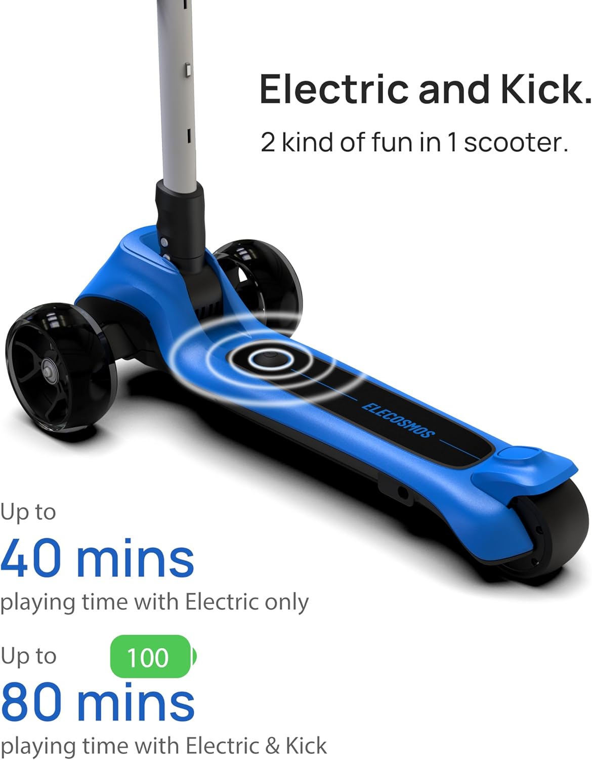 Kids Electric Scooter for Age 4-9, 3 large LED Light-Up Wheels, Wide Flashing Deck, Adjustable Height
