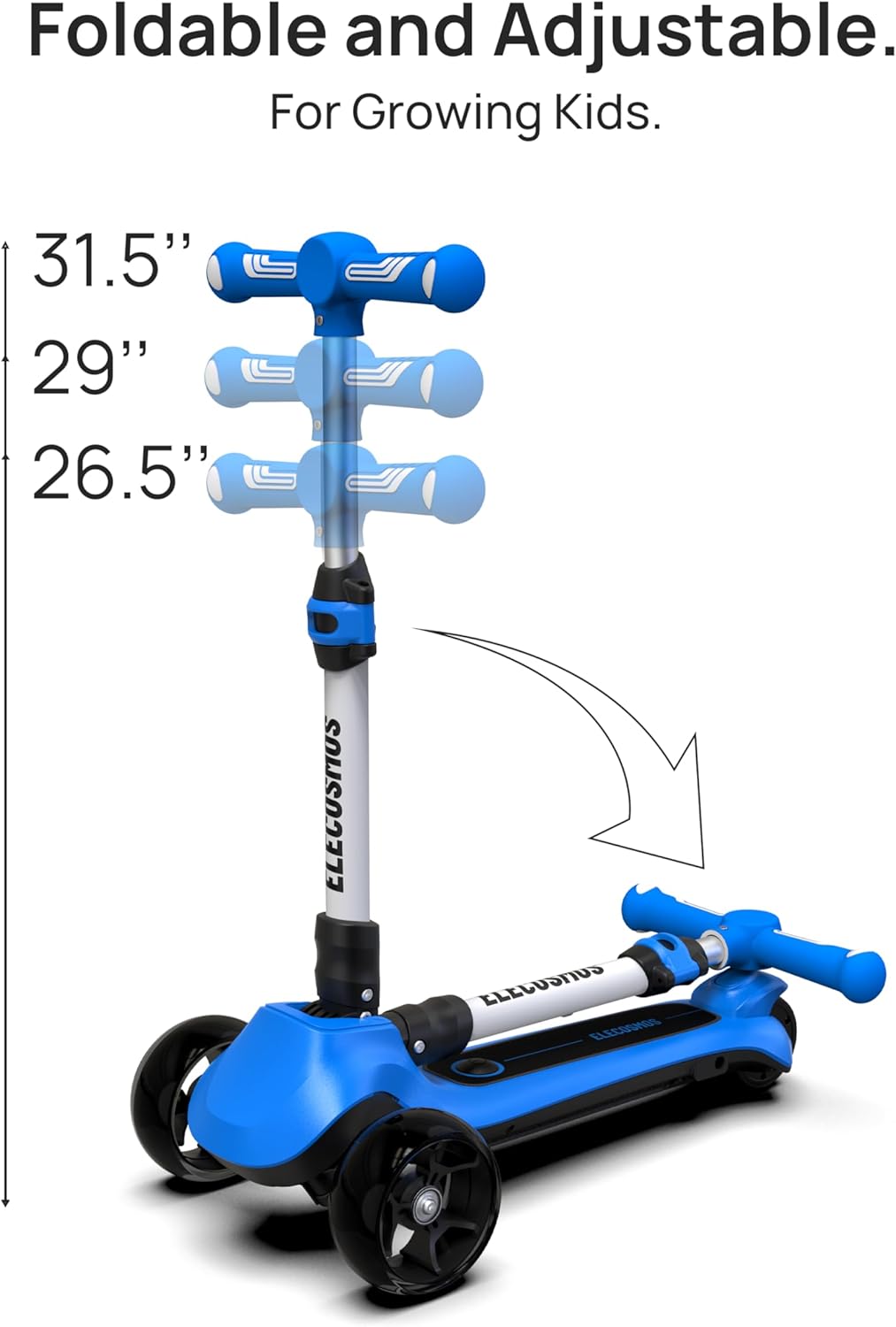 Kids Electric Scooter for Age 4-9, 3 large LED Light-Up Wheels, Wide Flashing Deck, Adjustable Height