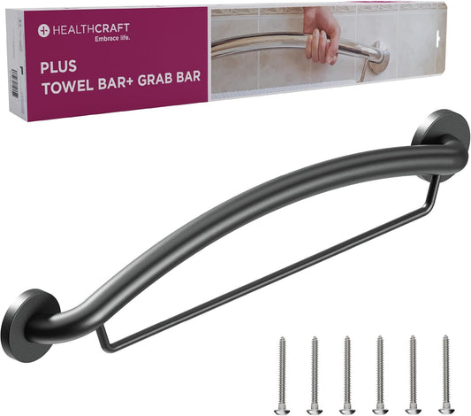 Black 24' Towel Bar Grab Bar Combo, Plus Towel Bar by HEALTHCRAFT, ADA Compliant, Decorative
