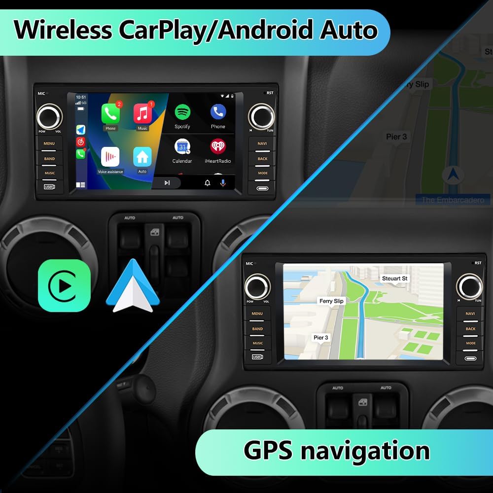 Car Stereo [2GB+64GB] for Jeep Wrangler JK Compass Patriot/Chrysler/Dodge RAM Charger, 7in Touch Screen