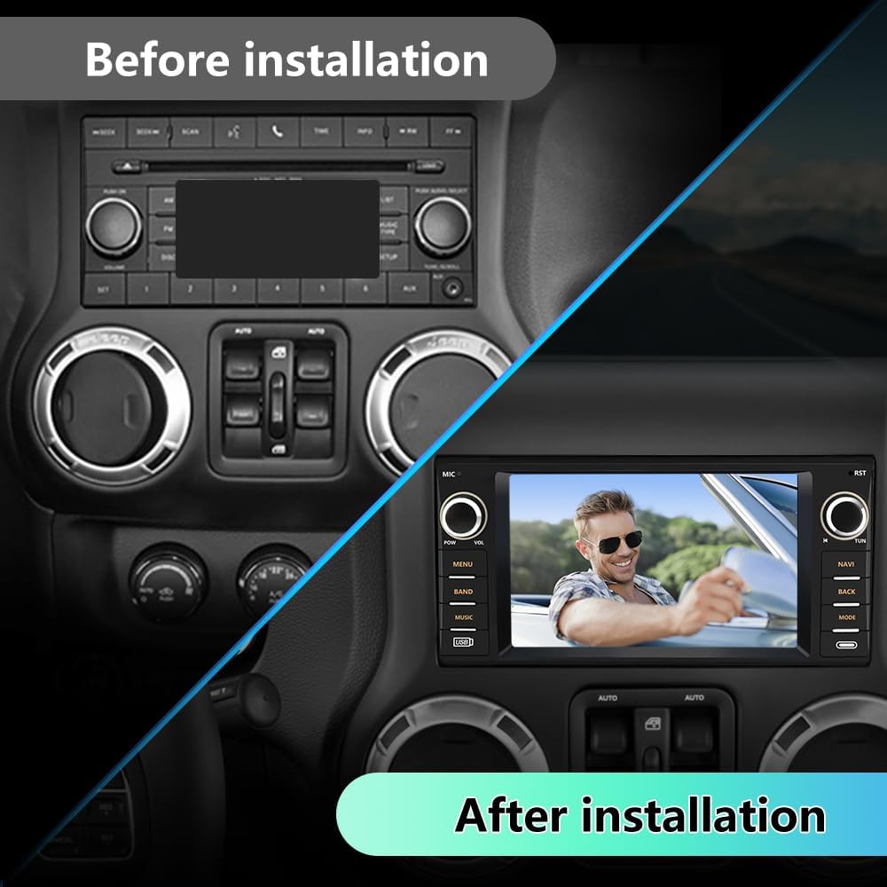 Car Stereo [2GB+64GB] for Jeep Wrangler JK Compass Patriot/Chrysler/Dodge RAM Charger, 7in Touch Screen