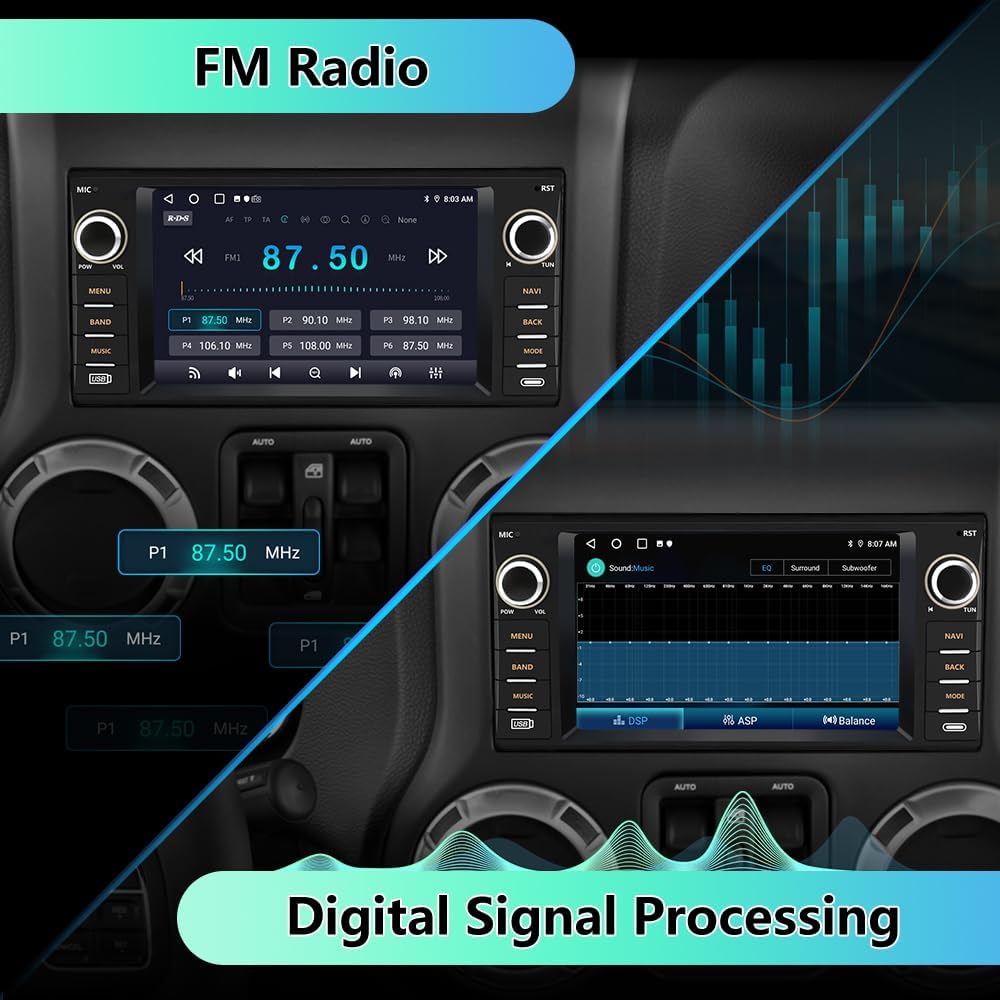 Car Stereo [2GB+64GB] for Jeep Wrangler JK Compass Patriot/Chrysler/Dodge RAM Charger, 7in Touch Screen