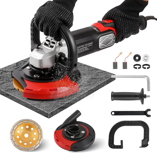 Concrete Grinder Set, 7 Inch, Concrete Surface Planer with Dust Extraction Shroud 1580W 3000RPM Angle Grinder
