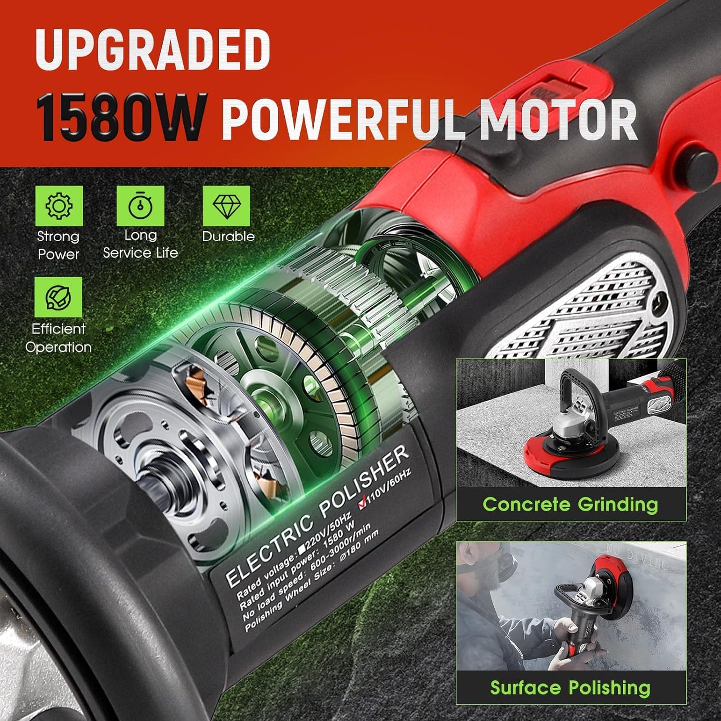 Concrete Grinder Set, 7 Inch, Concrete Surface Planer with Dust Extraction Shroud 1580W 3000RPM Angle Grinder