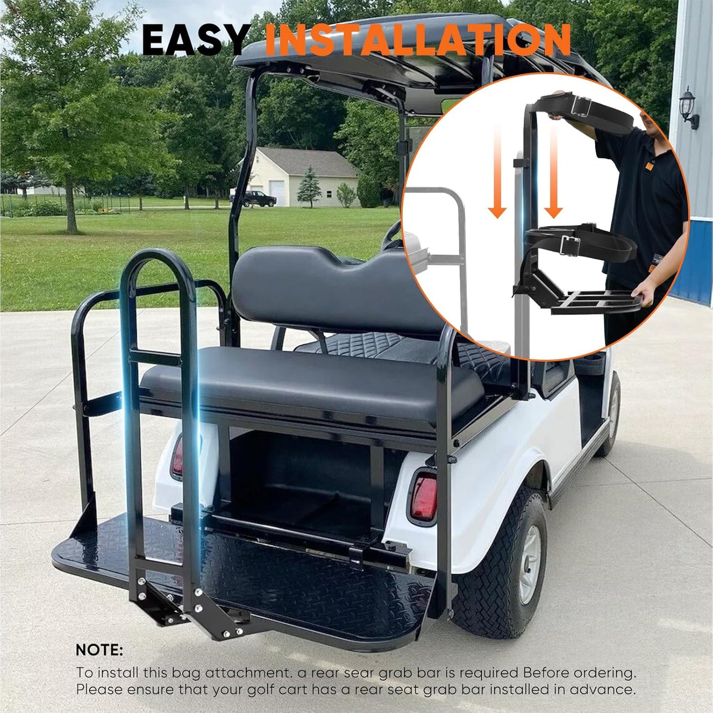 Universal Golf Cart Rear Seat Bag Holder Rack, Compatible with EZGO/Club Car/Yamaha