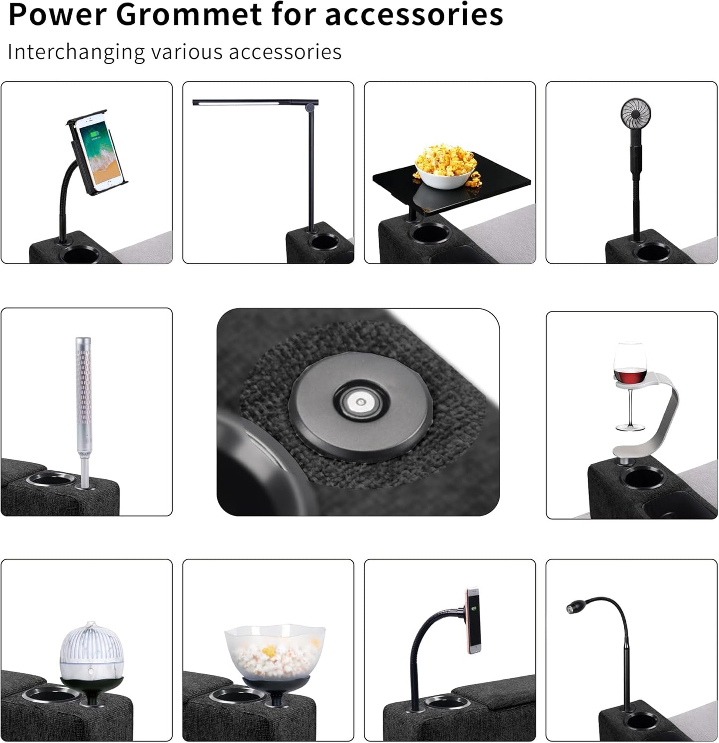 Multifunctional Sofa Armrest Couch Caddy Wireless Charging Stand with Phone Holder, Removable Organizer, Midnight